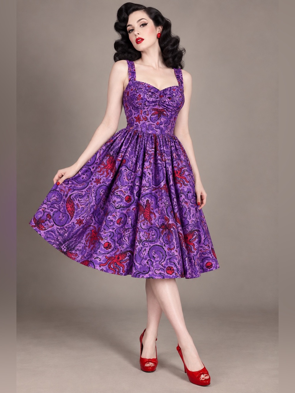 Vixen Micheline Pitt Sea Creature Dress M Mermaid Octopus Rockabilly Psychobilly